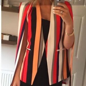 Lavish Alice Multicolor Striped Cape Blazer Jacket UK 10 US 6